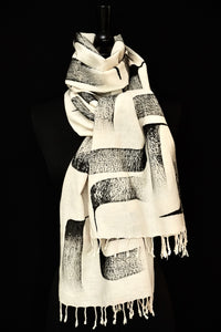 "Loona" sumi ink handwoven silk shawl
