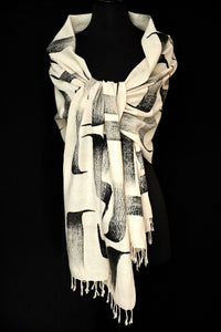 "Loona" sumi ink handwoven silk shawl