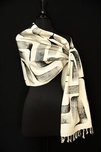 "Loona" sumi ink handwoven silk shawl