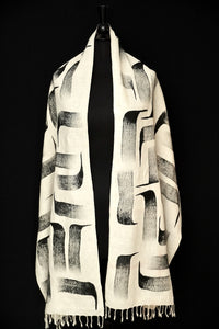 "Loona" sumi ink handwoven silk shawl