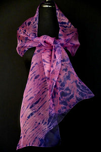 "Amour" Arashi Shibori dyed silk organza scarf